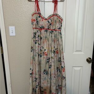 Floral Maxi Dress with Red Accents